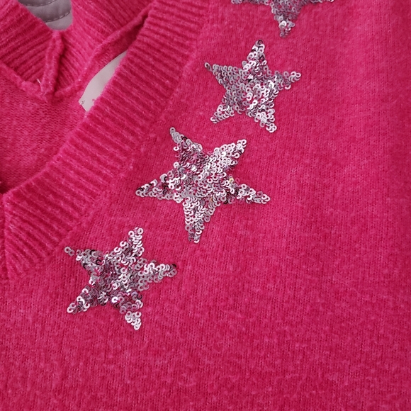 Loft Pink Sequin Star Sweater - Picture 6 of 8